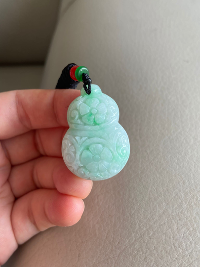 Gourd Jadeite Jade Pendant, Light Green, Natural Grade A Jade, Burmese Burma Gemstones Jewelry