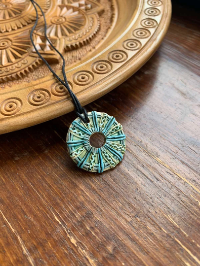 Wheel Of Fortune Pendant Necklace Ceramic Slavic Jewelry Ukraine Pottery Ethnic Jewellery Handmade Clay Chocker