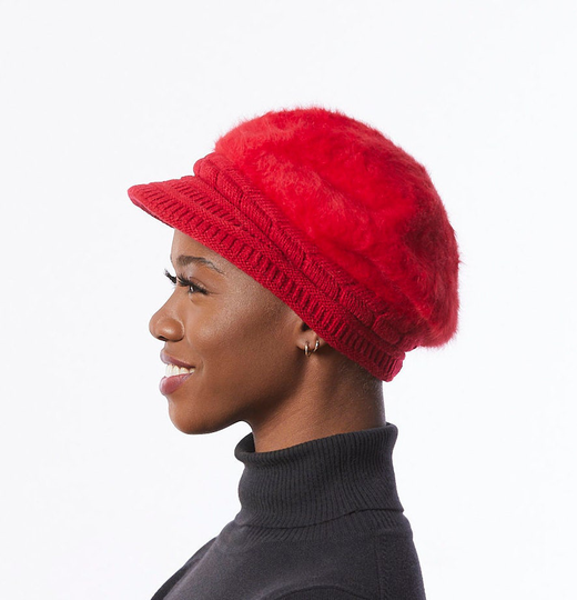 Red Knit Cap, Angora Wool Blend Hat, Winter Hat With Bill