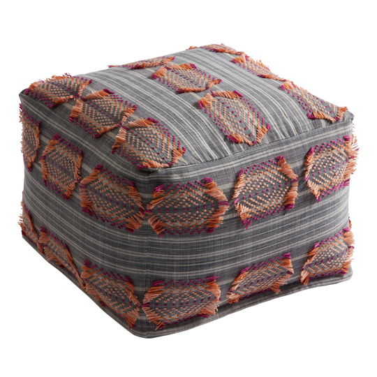 Square Fringe Striped Indoor Outdoor Patio Pouf by World Market