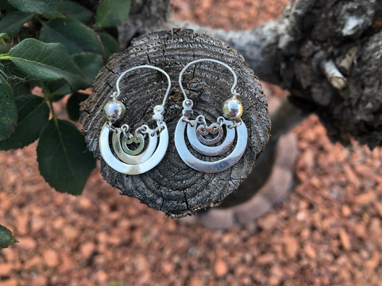 Mexican Earrings ~ Concentric Circles Sterling Silver Small Hoops