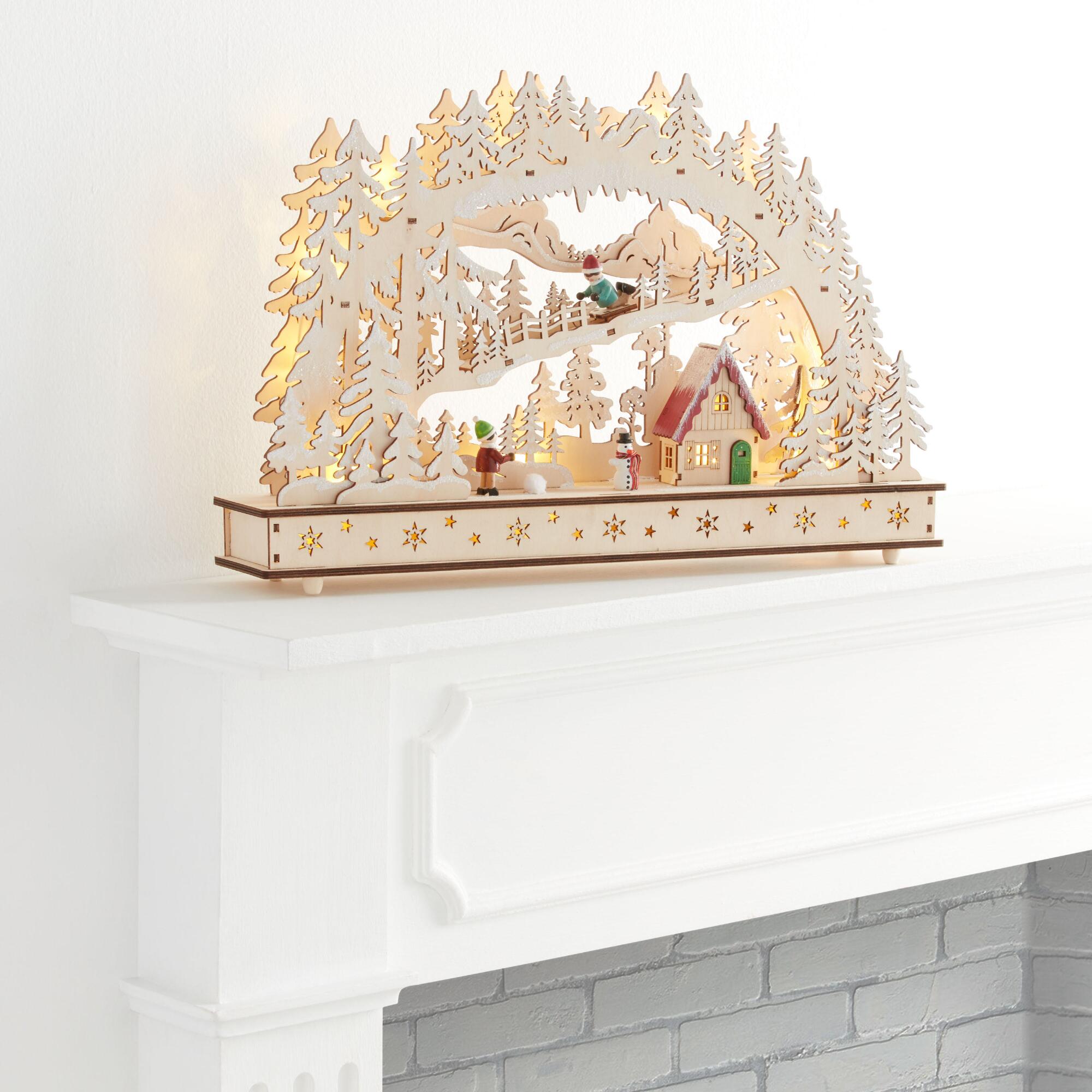 Woodcut Arch Village Scene LED Light Up Decor: Natural by World Market