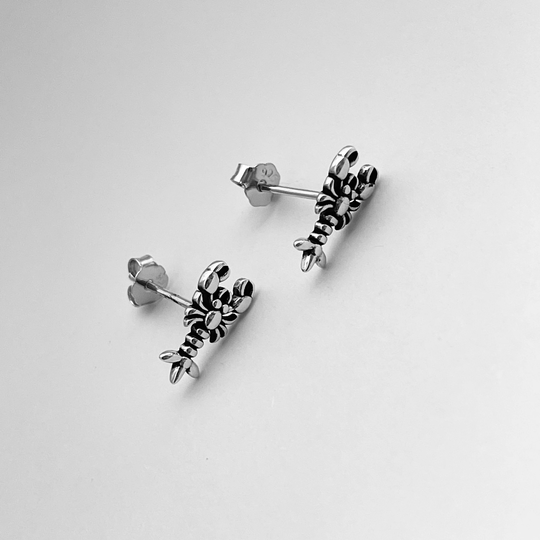 Sterling Silver Lobster Earrings, Stud Seafood Earrings