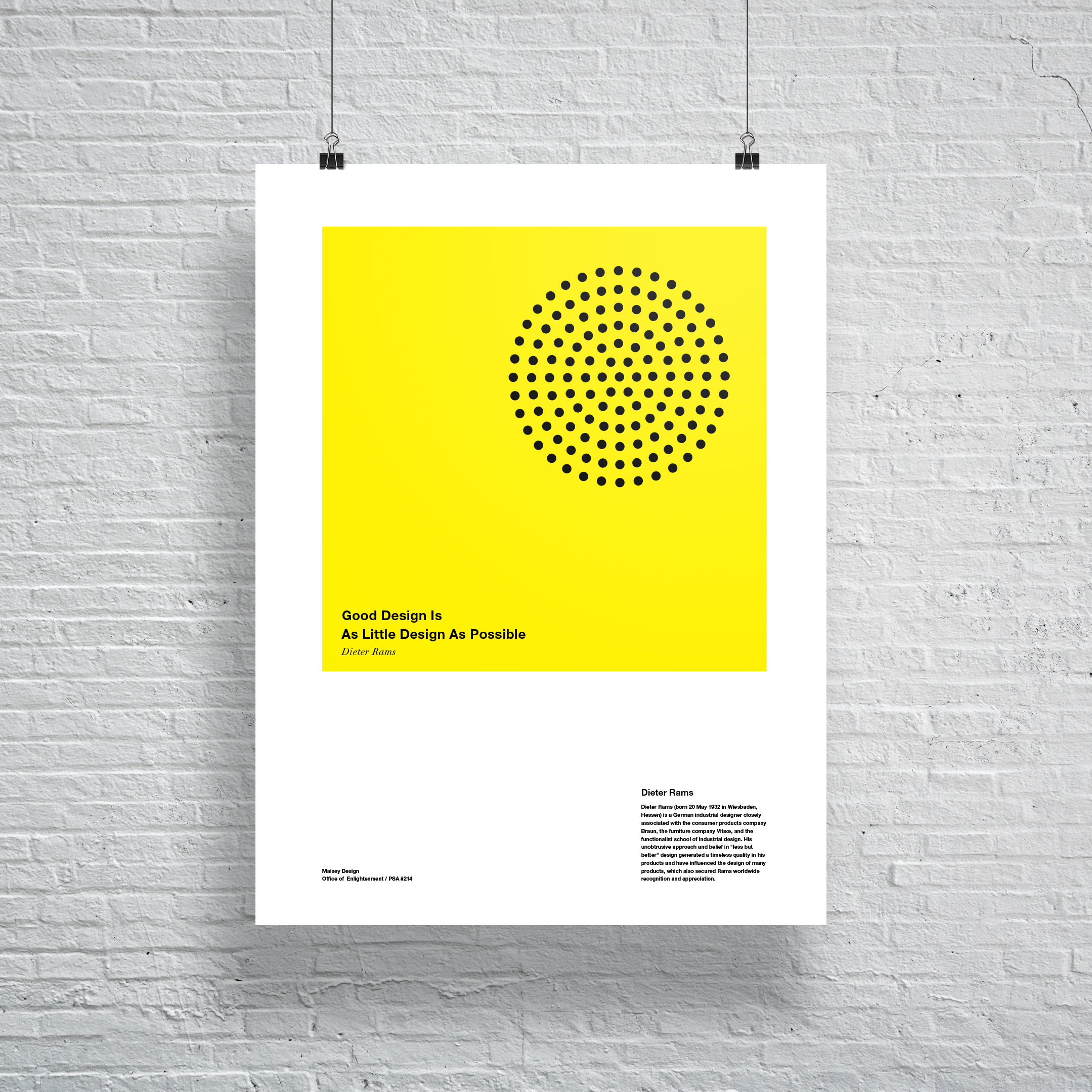 Dieter Rams, Good Design Is As Little Possible Poster, White, Helvetica, Typographic, Product Design, Modern, Print, Architecture