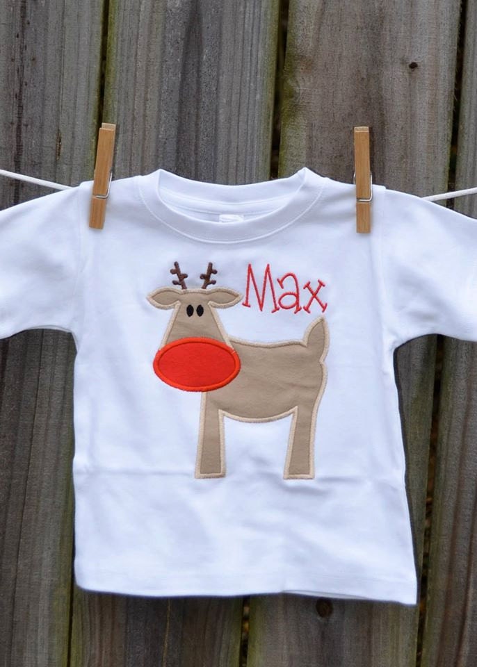Big Nose Reindeer Applique Shirt Or Bodysuit Child, Baby Adult