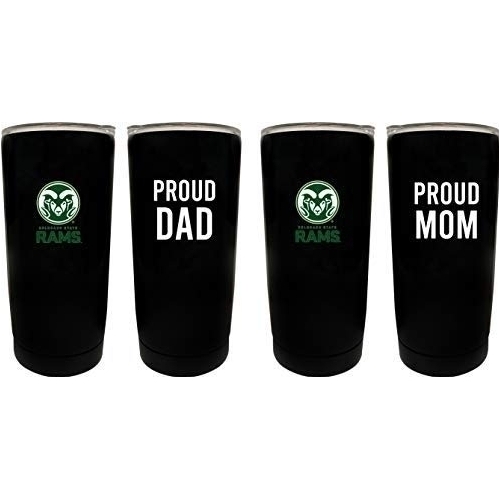 Colorado State Rams Proud Mom and Dad 16 oz Insulated Stainless Steel Tumblers 2 Pack Black.