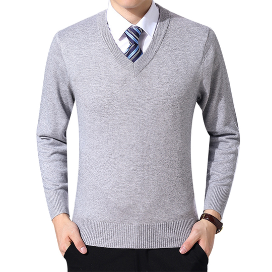 Men's Knit Wool Blend V Neck Sweater Soft Casual Cardigan - grey, m