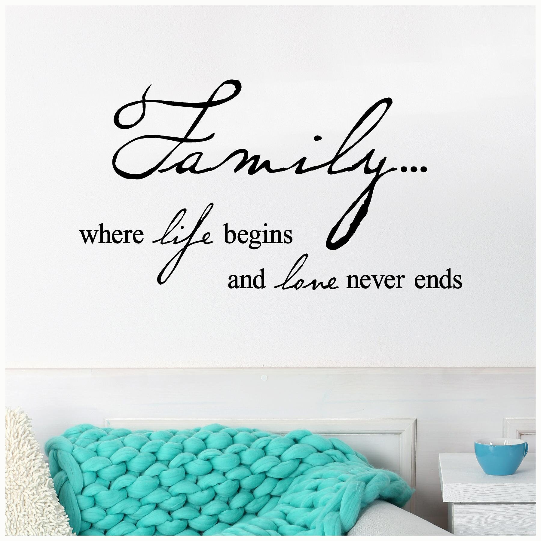 Family Where Life Begins & Love Never Ends Vinyl Lettering Wall Sayings Decal Sticker