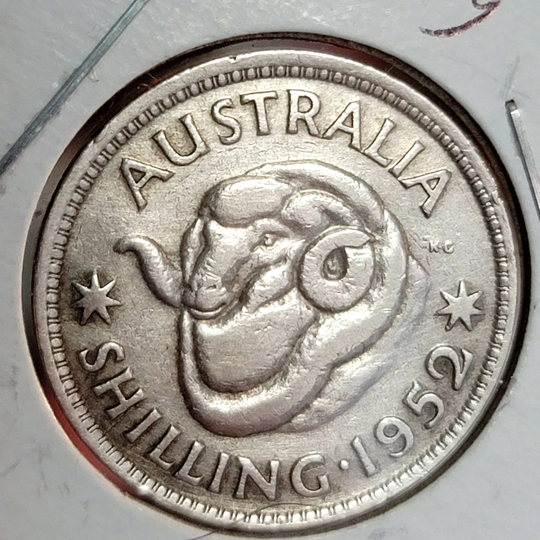 1952 Australia Silver Shilling Ram Coin