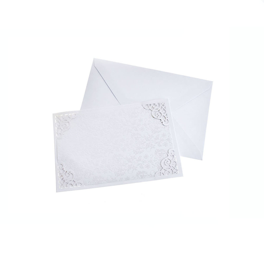 Blank Invitations Rectangle Laser Cut Design, White, 7-1/4 Inch, 8-Piece