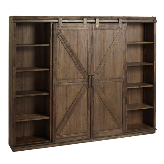 Burnt Alder Farmhouse Barn Door Bookshelf: Brown - Wood by World Market