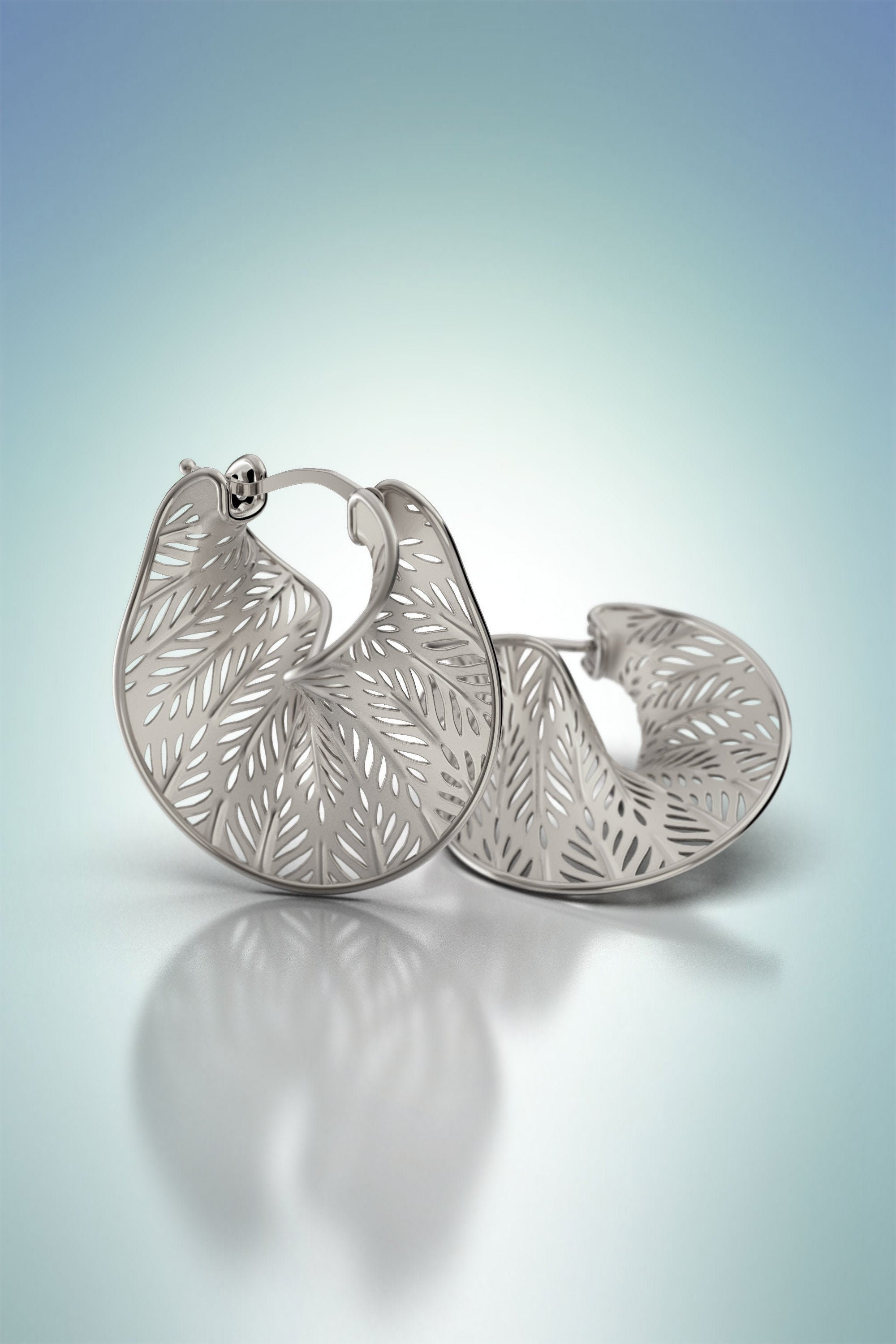 18K White Gold Hoop Earring. 750 Italian Earrings. 14K/18K Solid Twisted Earrings, Fine Jewelry