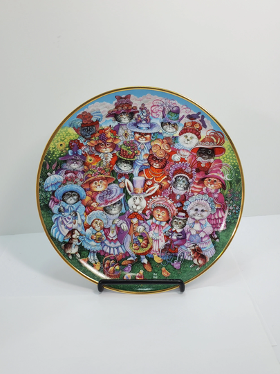 Franklin Mint Holiday Cat Plate, Easter Purrade, 1993