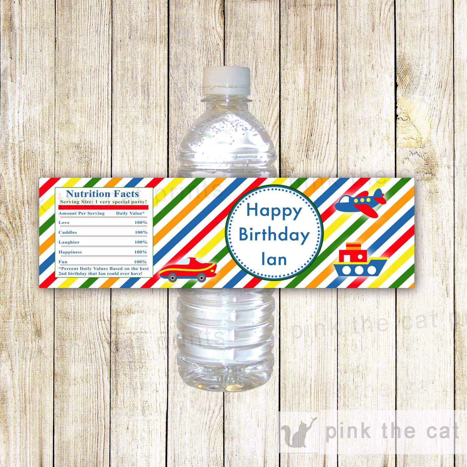 Transportation Bottle Label - Boy Birthday Wrapper Car Race Sticker Plane Boat Toys