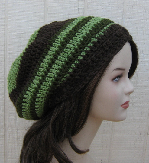 Slouchy Beanie, Tea Leaves Green Brown Dread Tam Hat, Hippie Slouch Beanie, Woman Beanie, Man Hat, Crochet Handmade Baggy