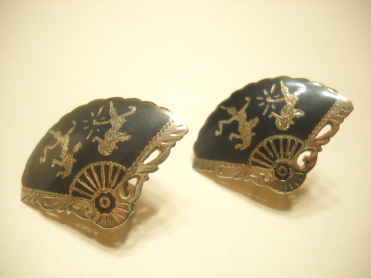 Vintage Siam Sterling Niello | 2131 Screw Back Earrings