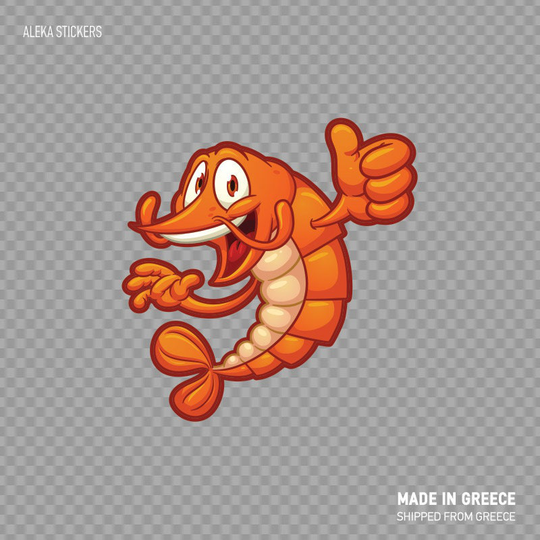 Decal Sticker Cartoon Shrimp Holding It's Thumb Up Fishing Store Decoration Restaurant Seafood Smile Xr24X
