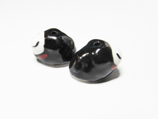 2 Pc - 19x12 Mm, Sheep, Black, White, Ceramic, Porcelain, Animal, Beads, Beading Supplies, Jewelry Craft Supplies