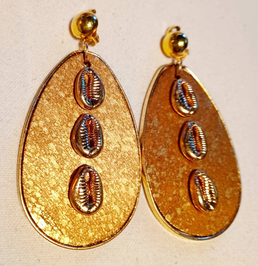 Clip On Wood Afrocentric Handpainted Design Earrings