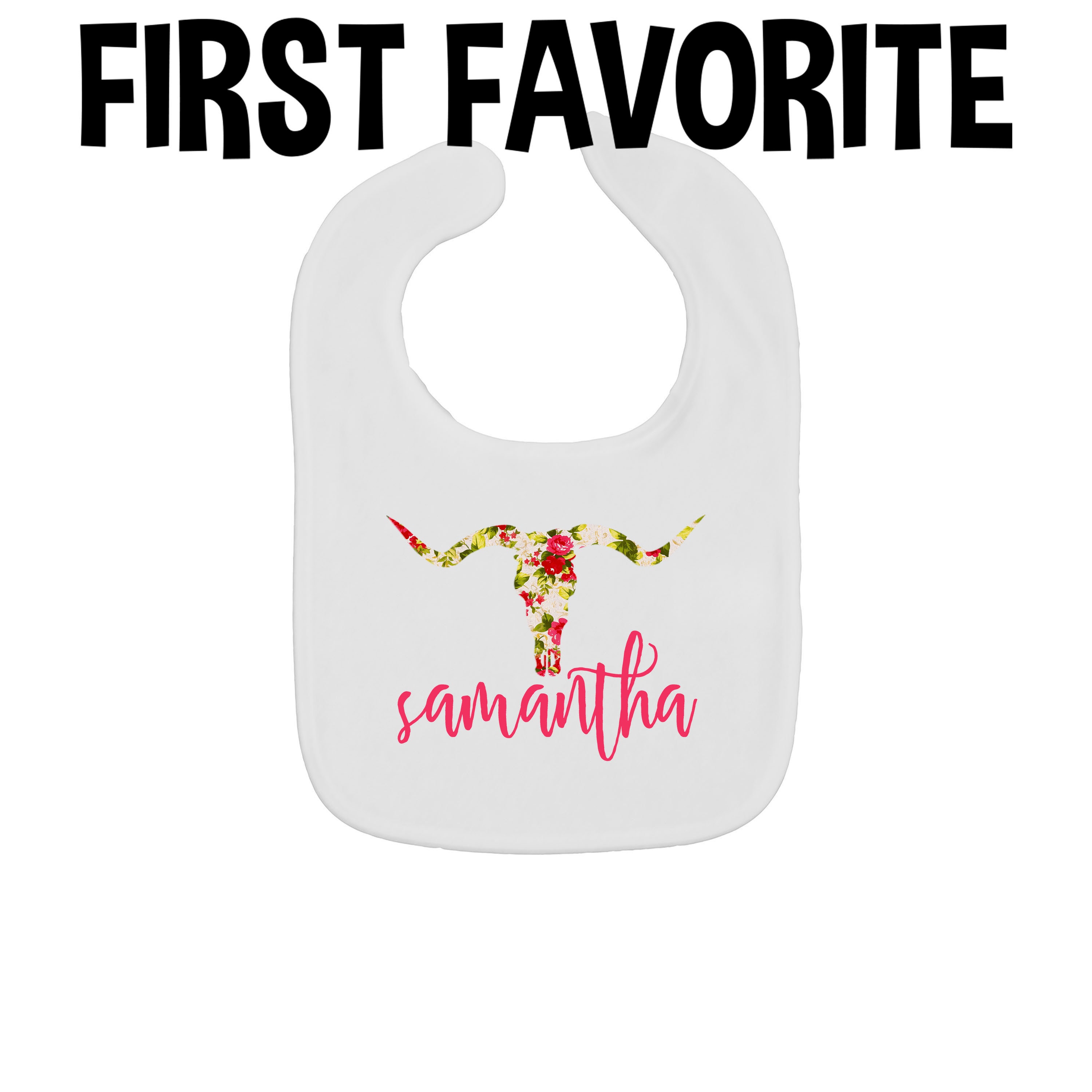Custom Girl Name Floral Ram Skull Baby Bib