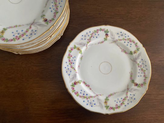 19Th Century French Porcelain Hand Painted Floral Plate Set Of 8