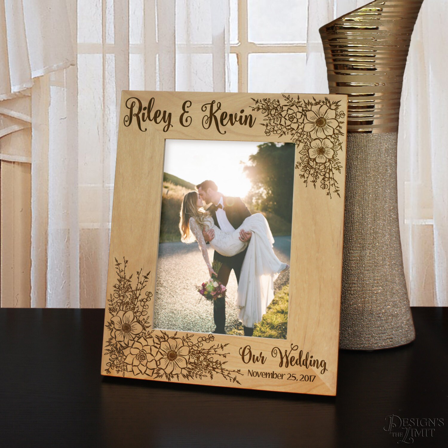 Rustic Wedding Arrangement Personalized Picture Frame Engraved With Text & Font Selection | Select Size Orientation
