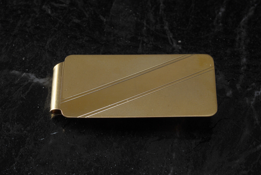 Vintage Money Clip Traditional Diagonal Etched Design Gold Plated Brass Metal Nos 1950's