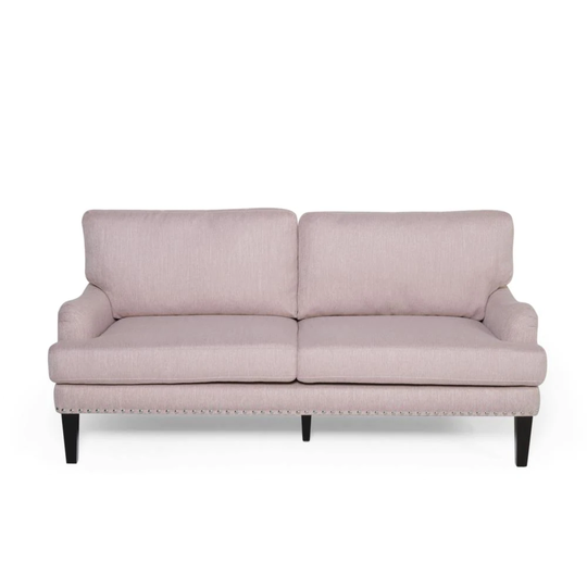Best Selling Home Decor Auriga Modern Light Blush and Dark Brown Polyester/Blend Loveseat in Pink | 311944