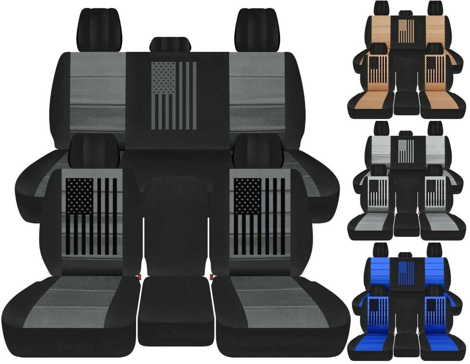 Front and Rear car seat covers Fits Dodge Ram trucks 2011-2018 USA Flag