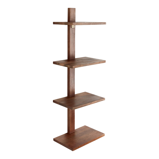 Walnut Brown Wood 4 Tier Floating Wall Shelf - Metal - Medium by World Market