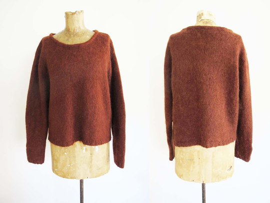 Vintage 90S Brown Mohair Blend Sweater S M - Boxy Knit Pullover Minimalist Fashion Thin Jumper