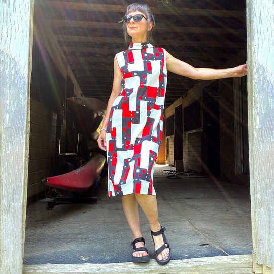 Late 1960S To Early 70S Geo Print Parade Poly Dress, Nos