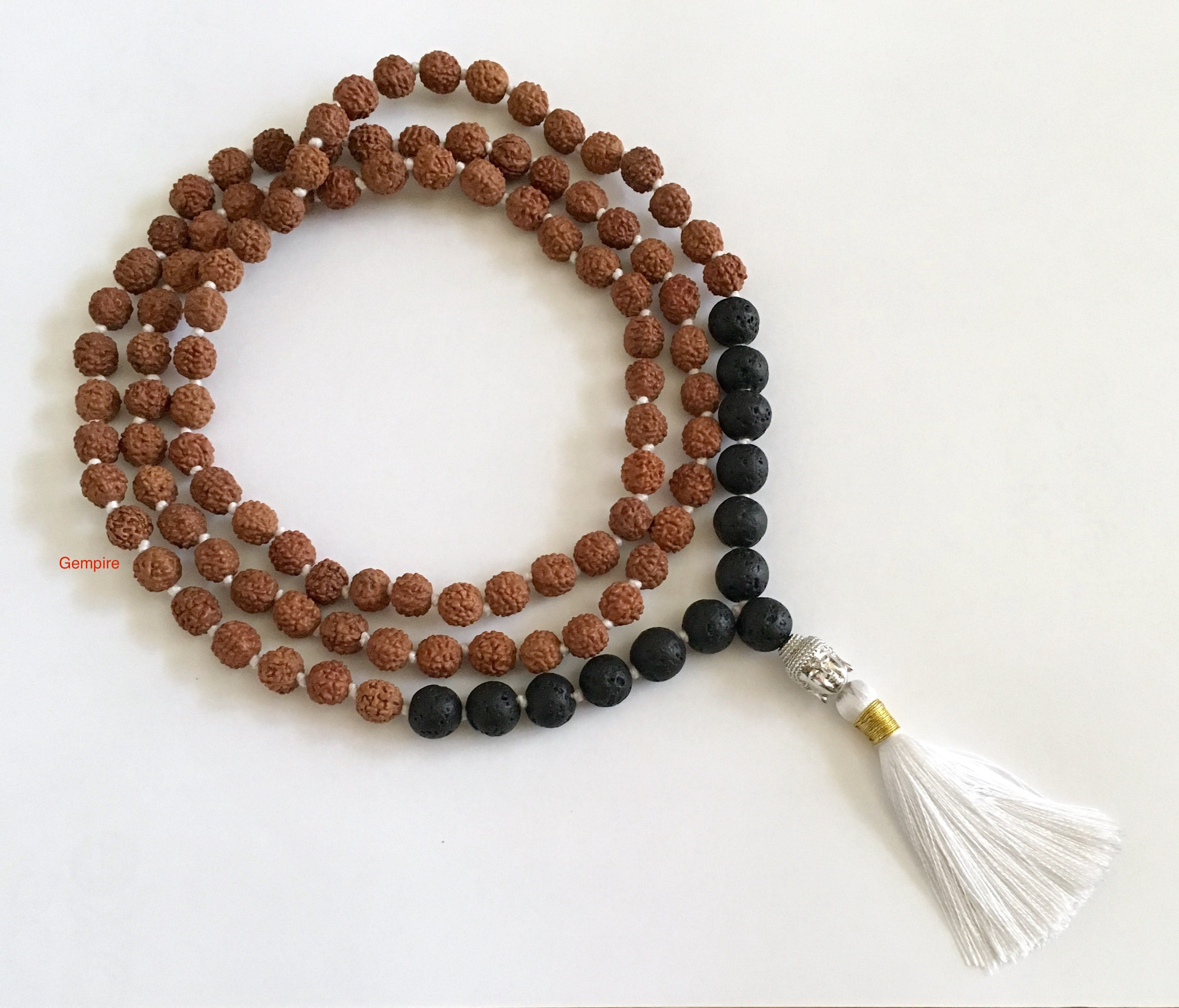 Rudraksha Mala Necklace Knotted/108 Lava Buddha Bead/ Diffuser Rock Root Chakra Mens Meditation