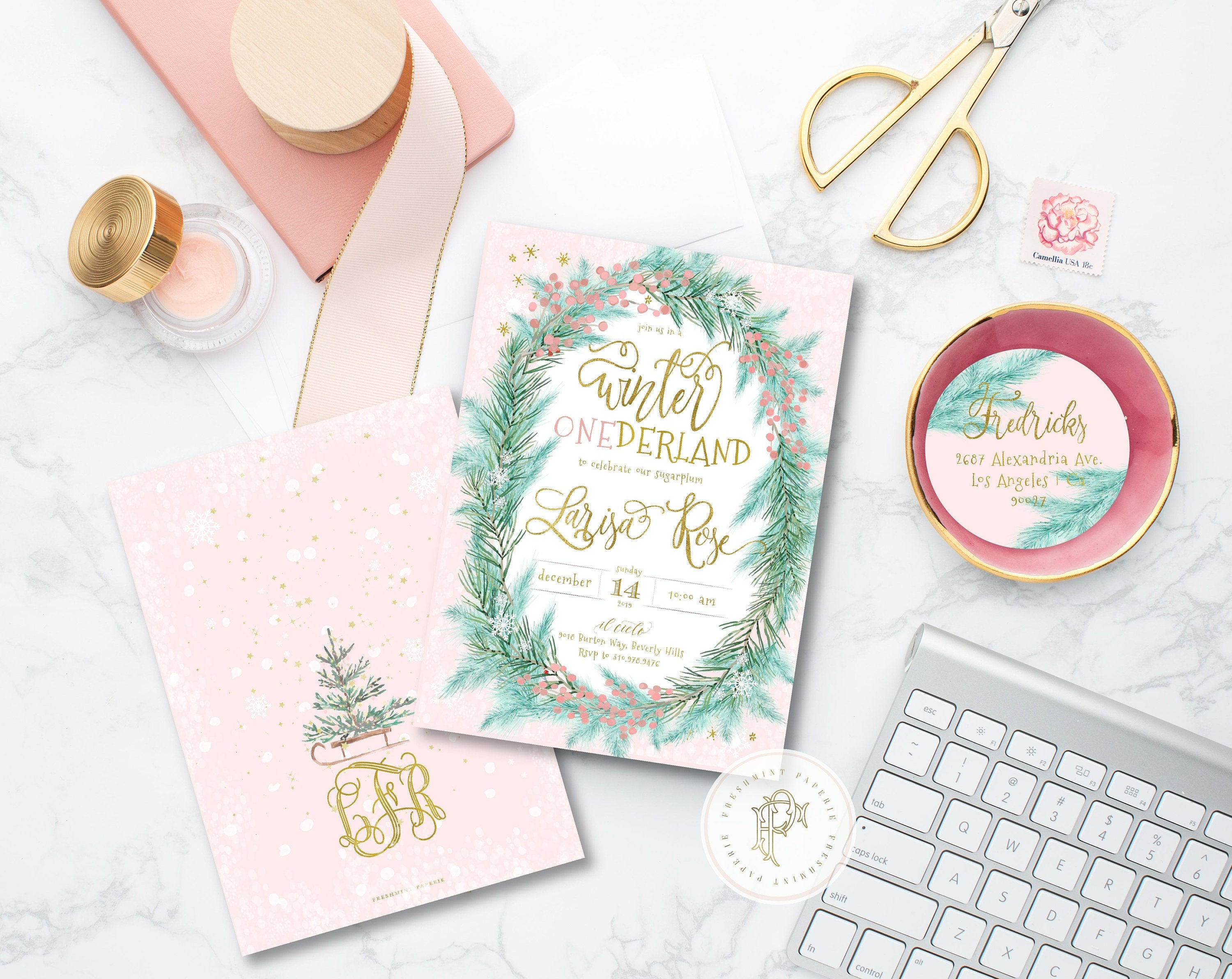 Winter Onederland Invitation | Wonderland Pink Onederland Birthday Invitation