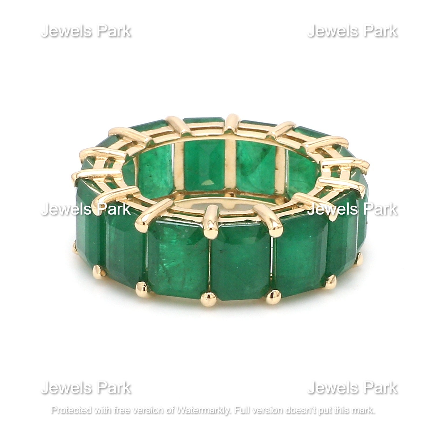Real Emerald Eternity Band Ring Gold | Natural Emerald Cut Chunky