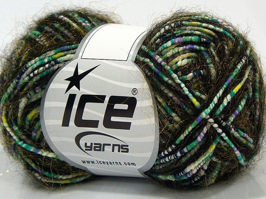 Custom Blend Green Purple White Multistrand W Hint Of Fuzzy Gold Ice Yarns 71289 - 50 Grams | 1.76 Ounces 54 Yards Bulky