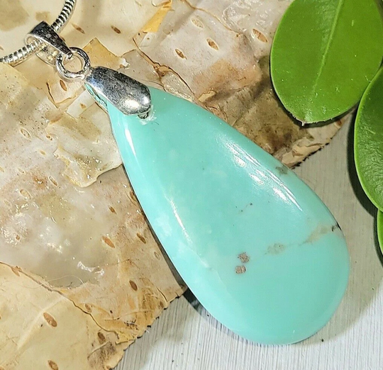 Natural Top Grade Arizona Kingman Turquoise Pear Cabochon .925 Sterling Silver Pendant Custom Bail 1 3/4" X 11/16" Ep31