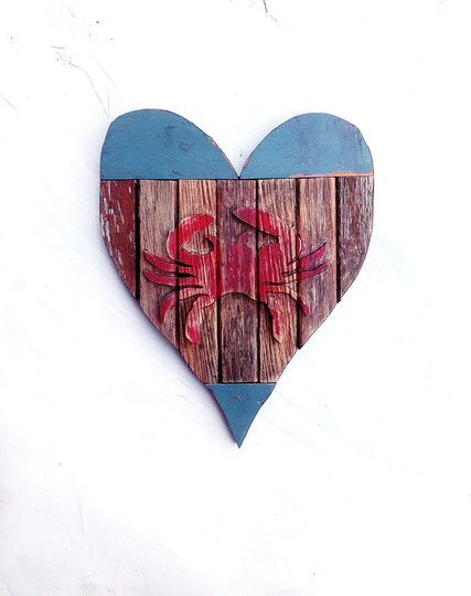 Crab Heart, Nautical Decor, Bohemian Rustic Wall Beach House Weathered Maryland Decor, Seafood Restaurant