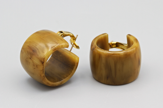 Marble Brown Bakelite Hoop Pierced Earrings, Wide Statement Hoops, Peanut Butter Modeled Vintage 1950S Plastic Jewelry