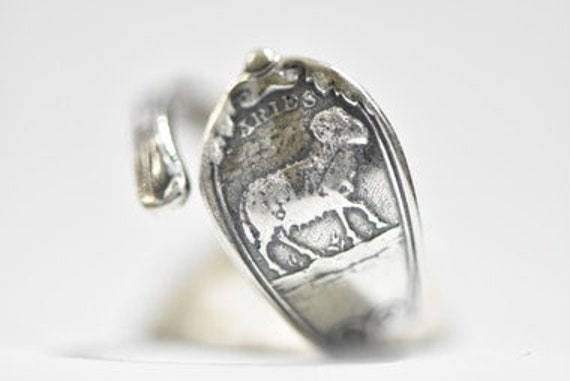 Ram Spoon Ring Aries Band March Birthday Astrology Sterling Silver Women Girls Size 7.50