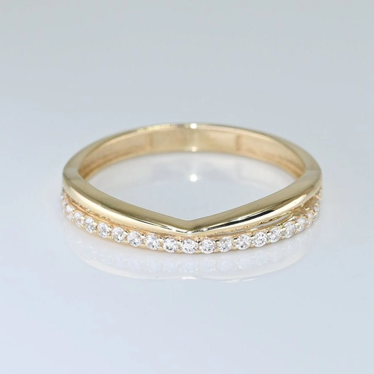 14K Solid Gold Curve Ring/Real Pave Moissanite Band Curved For Her Handmade Fine Jewelry By Selanica