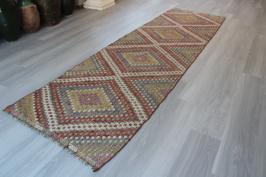 3x10 Kilim Runner, Ethnic Bohemian Runner Ethnic Hallway Rug, Vintage/N-304