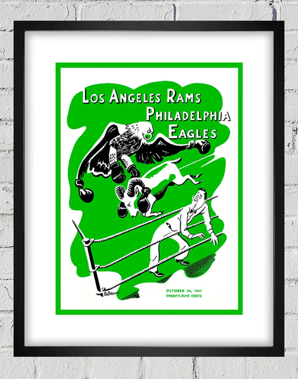 1947 Vintage Los Angeles Rams - Philadelphia Eagles Football Program Cover Digital Reproduction Print Or Matted Framed