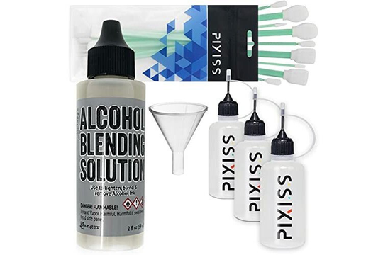 Alcohol Ink Blending Solution | 2-Ounce, Pixiss Tools, Needle Tip Applicator & Refill Bottles And