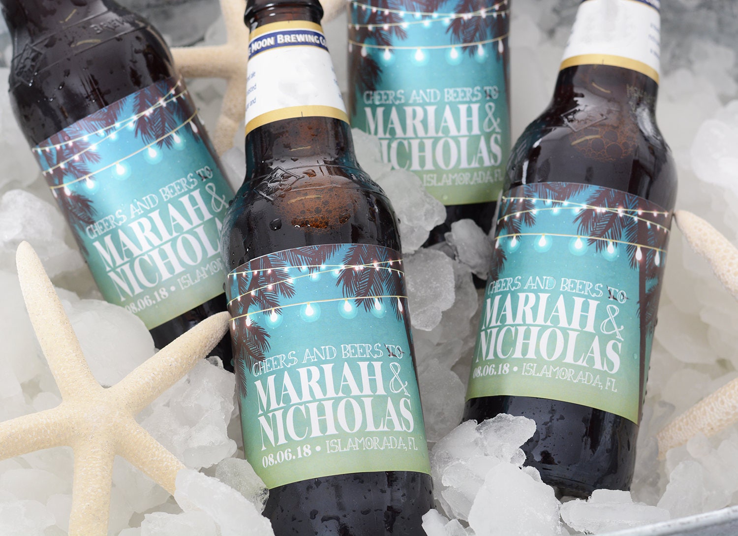 Beach Wedding Beer Bottle Labels - Custom Personalized Label Waterproof Stickers Wdibw-169