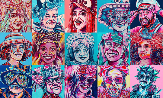 Mardi Gras Joy Faces Postcard Set, Art Prints, Stationary, Collectable, New Orleans