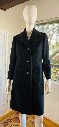 Vintage Black Wool Blend Formal Lined Coat with Piping, 8
