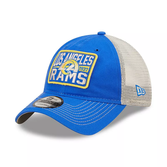 Men's New Era Royal/Natural Los Angeles Rams Devoted Trucker 9TWENTY Snapback Hat, Blue