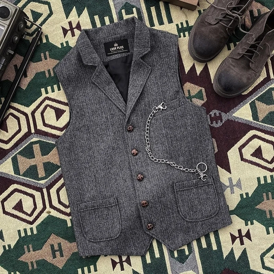 Men's Suit Vest Brown Dark Gray Blue Single Breasted Woolen Blended Mens Vest Slim Fit Casual Formal Business Waistcoat 2021 - dark grey, s