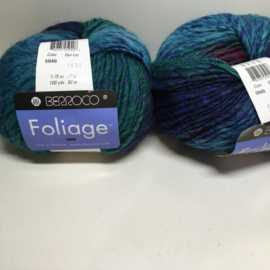 Yarn Berroco Foliage Wool Blend Bulky Variegated Blues, Greens 100 Yds/Skein 50 G Sk